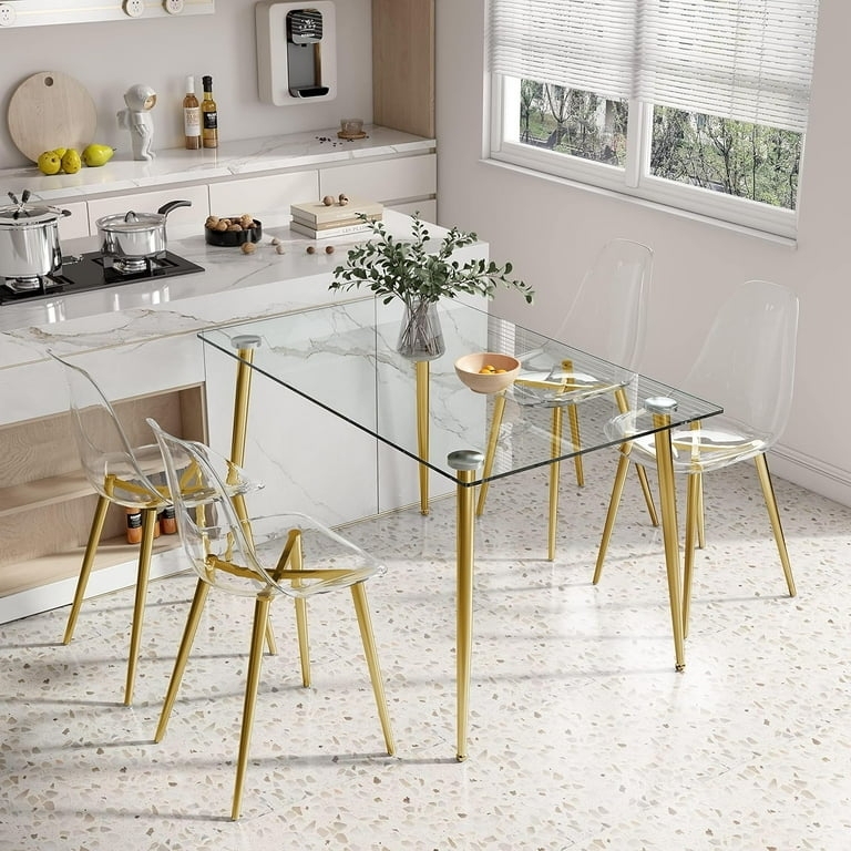 Dining Chairs Set of 4 Modern Clear Acrylic with Gold Tapered Legs