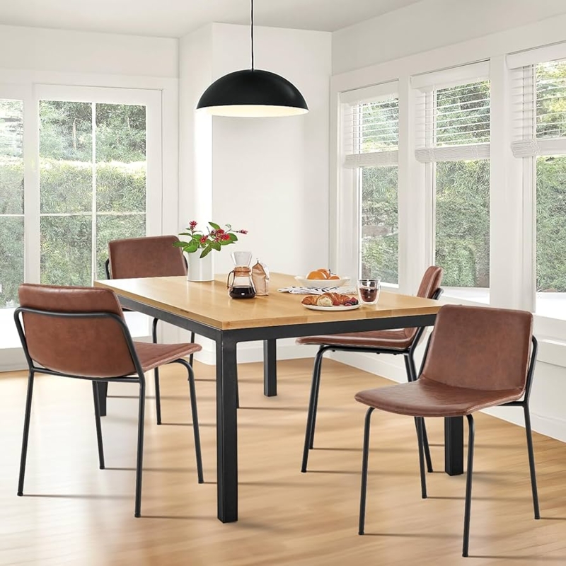 Dining Chairs Set of 4, Modern Dark Brown Faux Leather with Vertical Channel Stitching