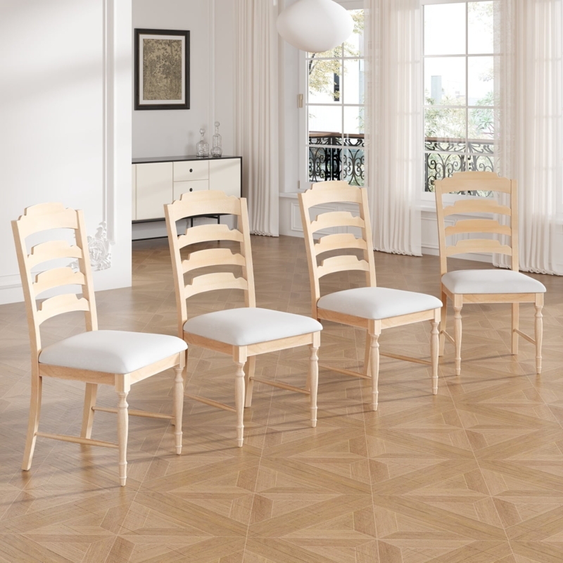 Dining Chairs Set of 4 Natural Wood Serrated Back Upholstered
