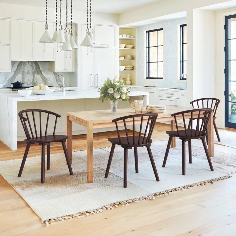 Dining Chairs Set of 4 Spindle Back Light Wood Scandinavian Style