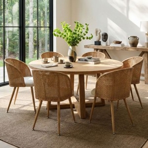 Dining Chairs: Set of 6 Barrel Silhouette with Linen-Like Upholstery.