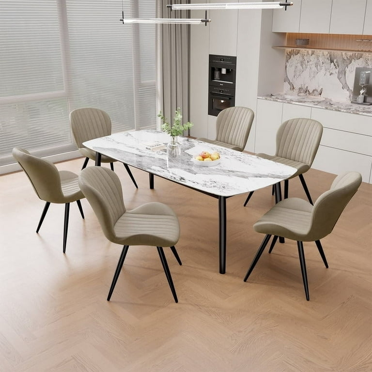 Dining Chairs Set of 6 Contemporary Beige Woven Splayed Metal Legs