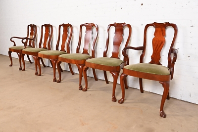 Dining Chairs Set of Six, Mahogany Tone, Queen Anne Style