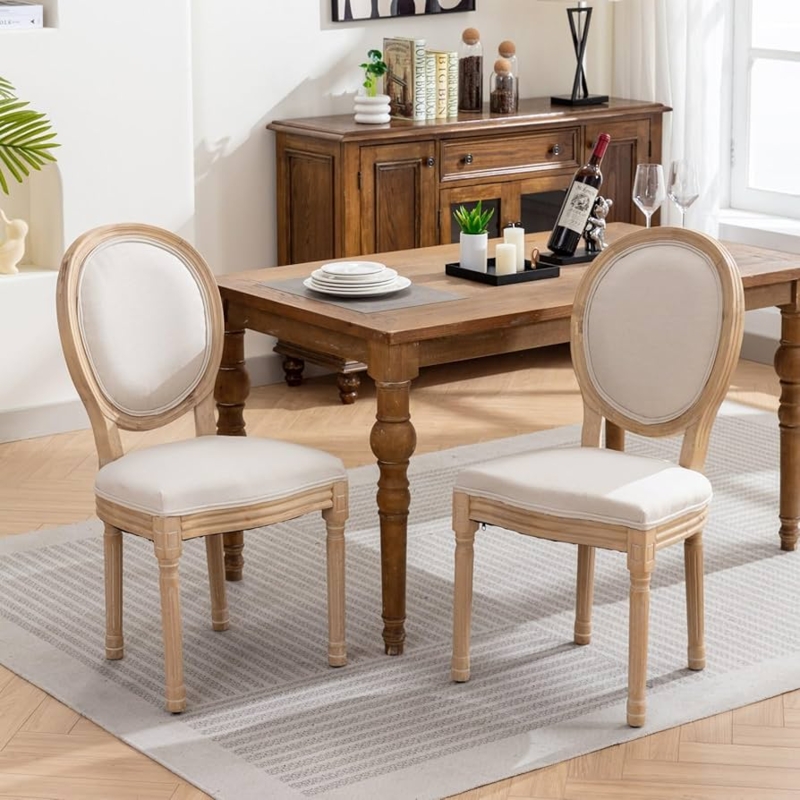 Dining Chairs Set Oval Back Fluted Legs Weathered Wood French Country