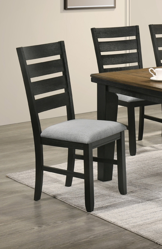 Dining Chairs, Slat Back with Wheat Upholstery and Dark Finish