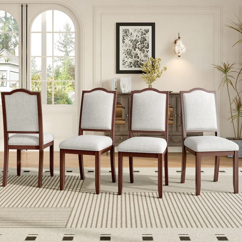Dining Chairs Slatted Back High Back Beige Nailhead Trim Farmhouse Set