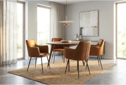 Dining Chairs Slim Black Metal Legs Leather Like Minimalist