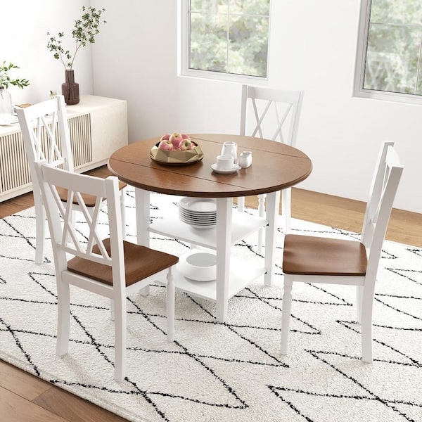 Dining Chairs Spindle Back Two Tone White Wood Scandinavian Style Pair
