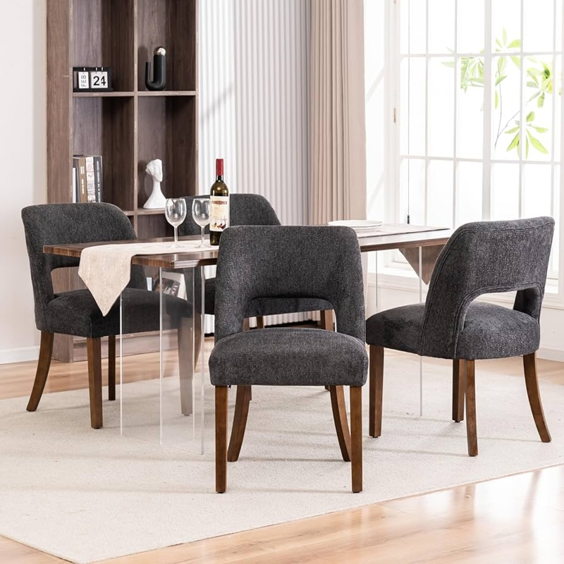 Dining Chairs, Spindle Back with Upholstered Seat and Light Wood Frame