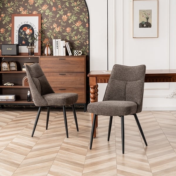 Dining Chairs, Tan Curved Silhouette, Black Metal Legs