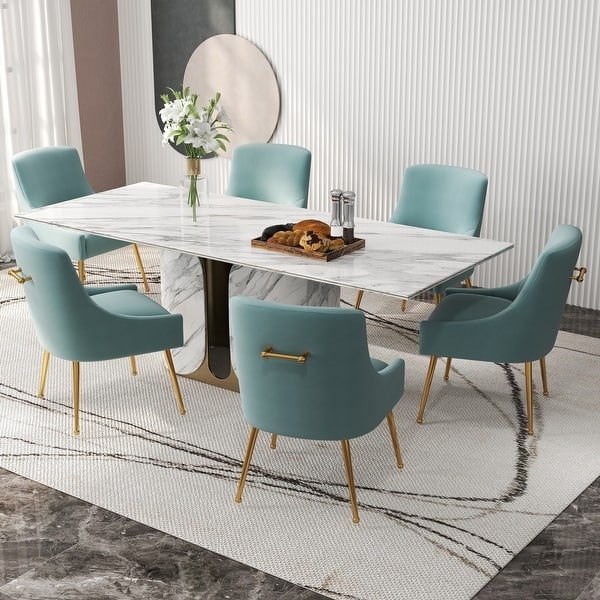 Dining Chairs Teal Velvet Armless Design Gold Tapered Legs Set