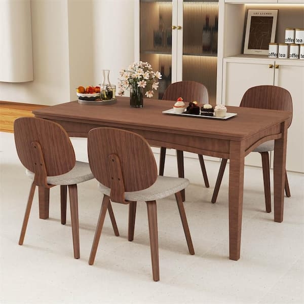 Dining Chairs Textured Cream Fabric Curved Wood Frame Scandinavian