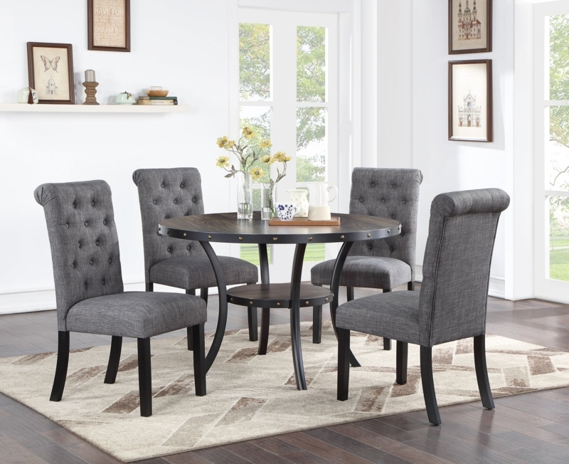 Dining Chairs, Tufted Fabric with Black Tapered Legs Contemporary