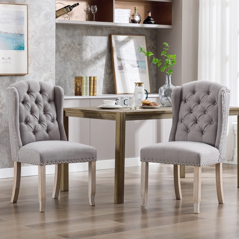 Dining Chairs Tufted Wingback Side Chair Set Diamond Tufting