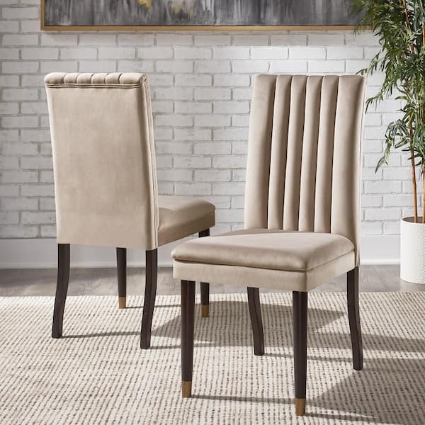 Dining Chairs Velvet Channel Tufted Back with Black Legs