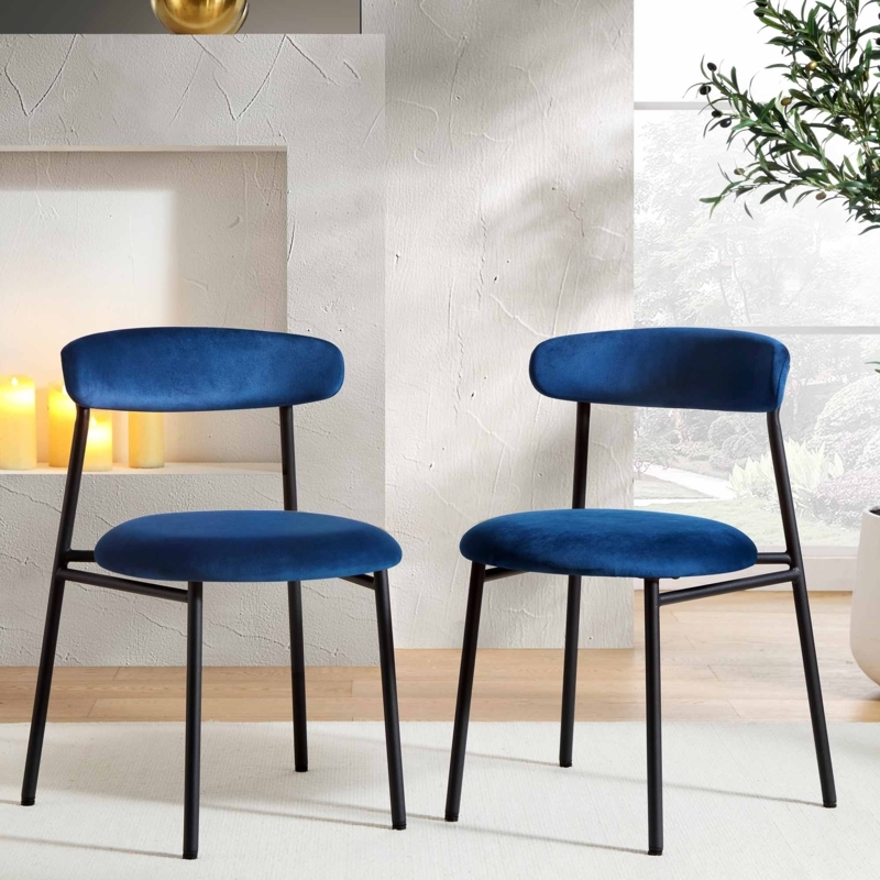 Dining Chairs Velvet Channel Tufted Black Legs Gold Capped Feet