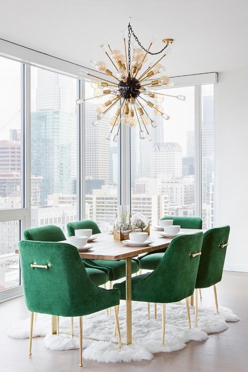 Dining Chairs Velvet with Polished Brass Splayed Legs and Curved Back