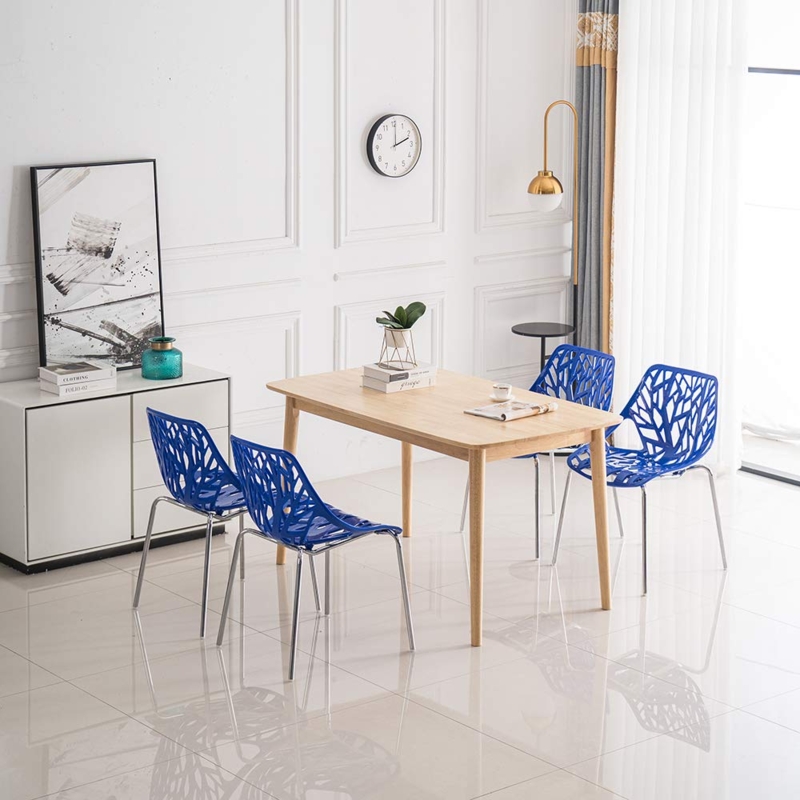 Dining Chairs, Vibrant Blue Stackable, Organic Cutout Backrest