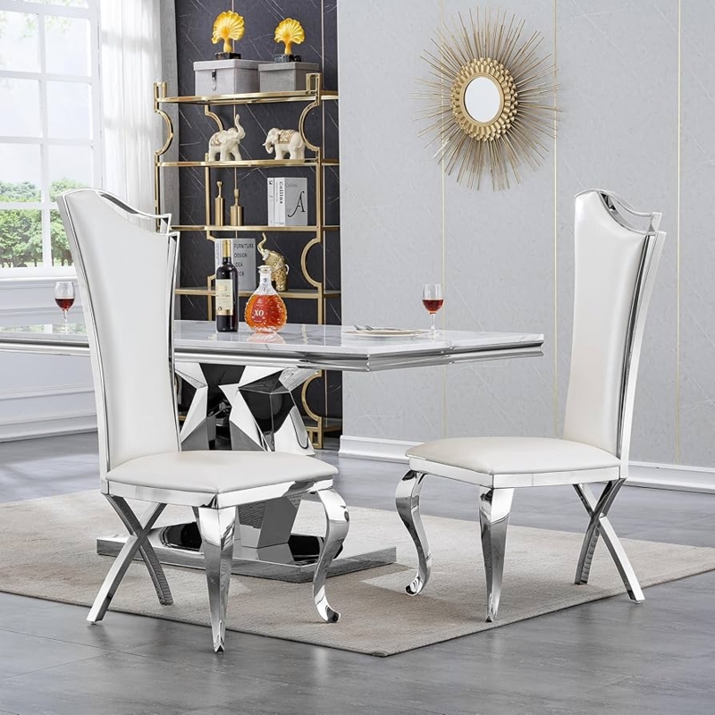 Dining Chairs: Vintage White Vinyl Button Tufting on Chrome Frame