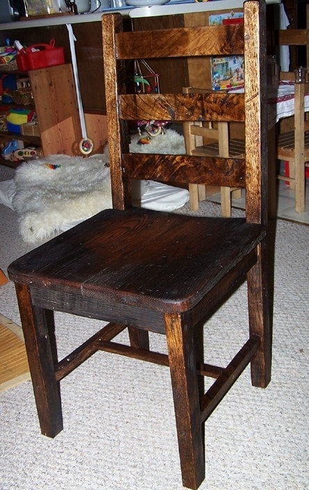 Dining Chairs: Weathered Wood Vertical Slat Back Dark Finish Block Legs