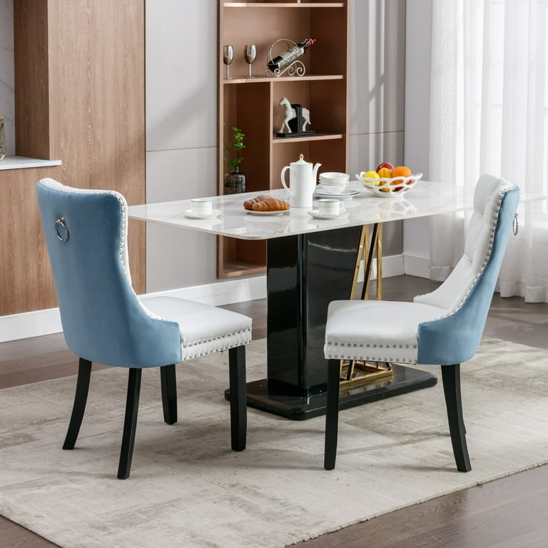 Dining Chairs: White Faux-Leather with Diamond Tufting & Nailhead Trim