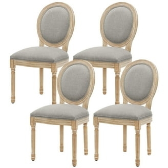 Dining Chairs, Whitewashed Wood, Light Gray Linen, Oval Back