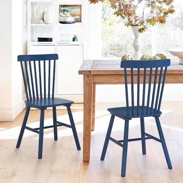 Dining Chairs Windsor Style Navy Blue Spindle Back Farmhouse