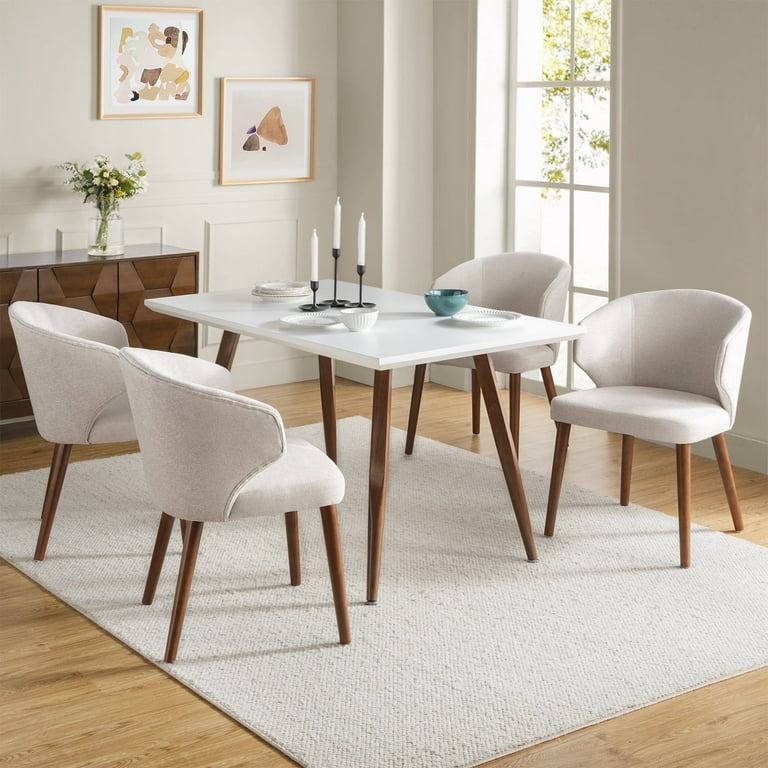 Dining Chairs Wingback Beige Tufted Integrated Arms Black Flared Legs