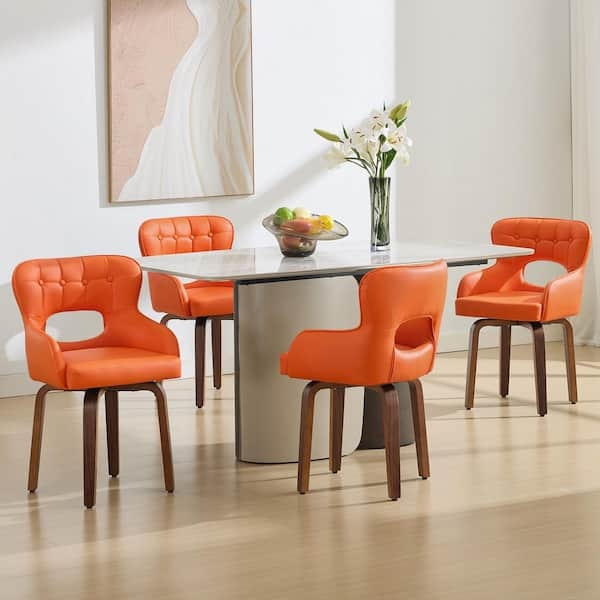 Dining Chairs with Swivel Base and Faux Leather Seating