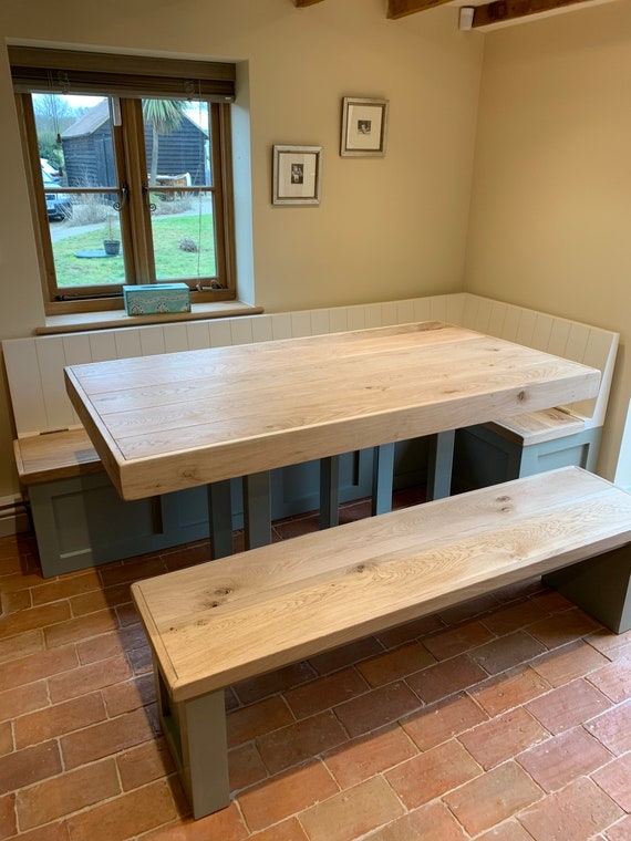 Dining Nook Set Industrial Wood L-Shaped Banquette Metal X-Base