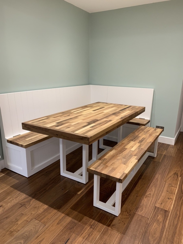 Dining Nook Set Traditional Walnut Finish Slat-Back Pedestal Table