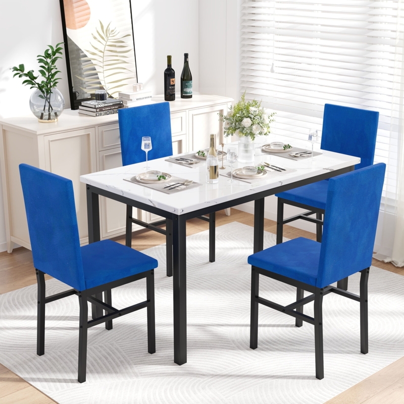 Dining Room Set featuring Faux Marble Top and Diamond Tufted Chairs