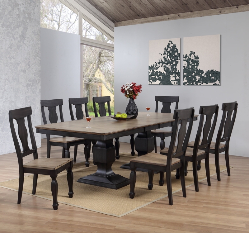 Dining Room Set Fiddleback Design Two Toned Finish Transitional Oak