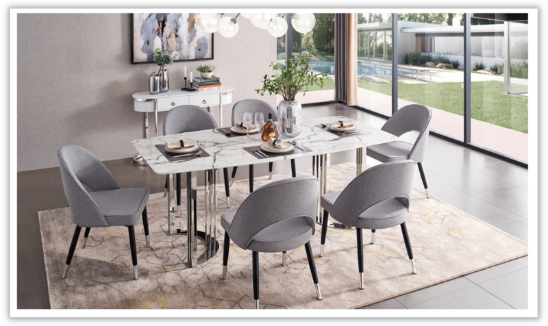 Dining Room Set High Gloss Finish Modern Glam Design Cream Chairs