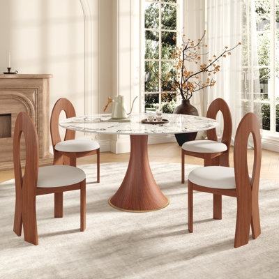 Dining Room Set Ivory Upholstery Tapered Legs Minimalist