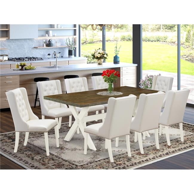 Dining Room Set Linen White Finish X Back Silhouette Farmhouse