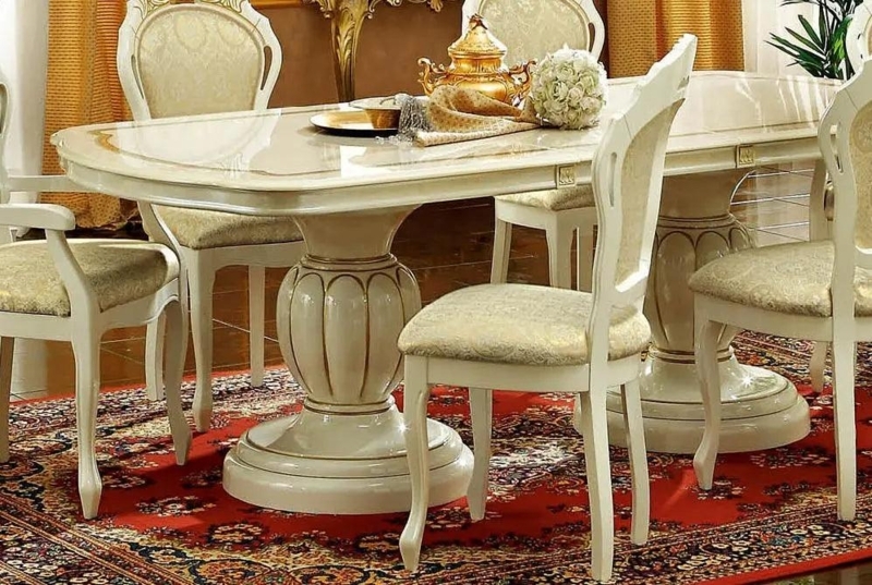 Dining Room Set Neo Classical Glossy Finish Gold Greek Key