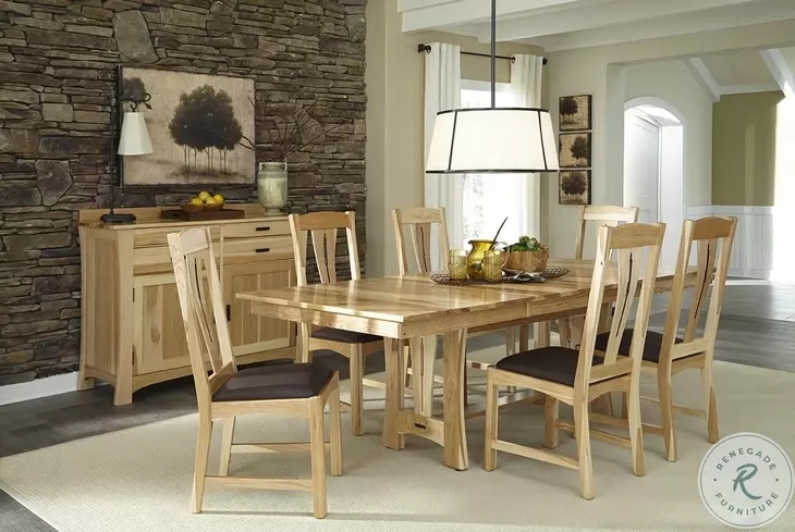 Dining Room Set Nine Piece Natural Blonde Wood Slat Back Chairs