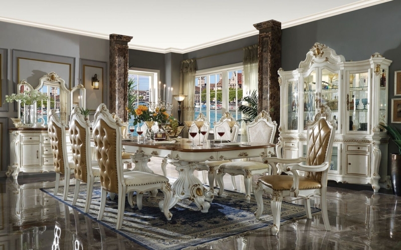 Dining Room Set Ornate Pedestal Carved Frames Glossy Stately Dark Wood