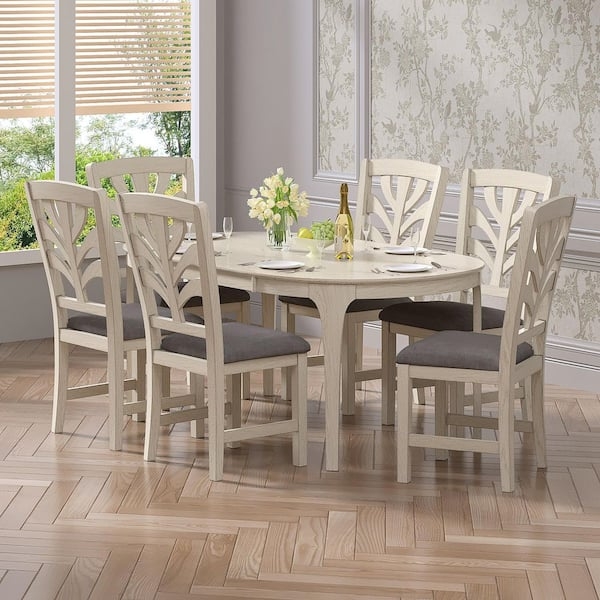 Dining Room Set Oval Silhouette 7-Piece Industrial Metal Base Gray