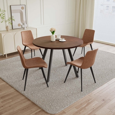 Dining Room Set Round Charcoal Upholstery Splayed Legs Black