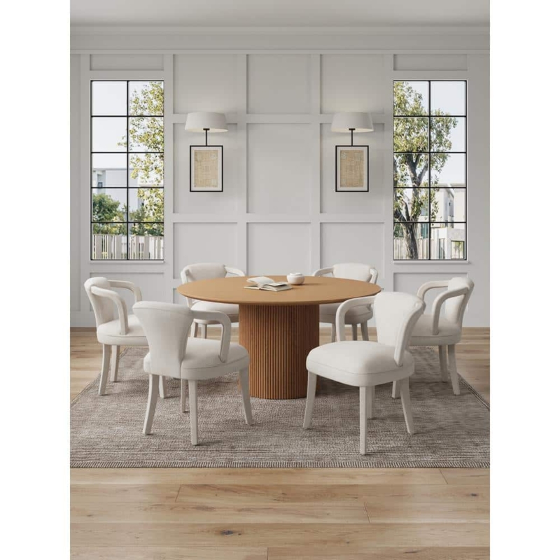 Dining Room Set Round Natural Wood Top Spindle Back Chairs