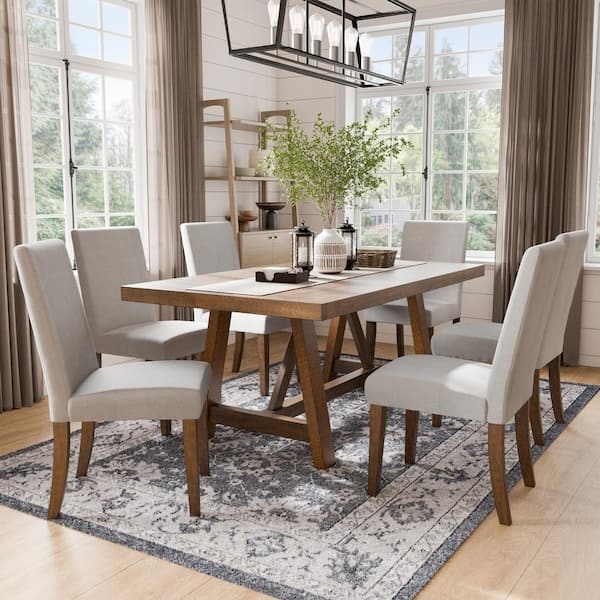 Dining Room Set Rustic Brown Nailhead Trim Bench Modern Farmhouse