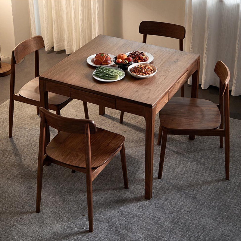 Dining Room Set Slatted Back Chairs Square Silhouette Espresso Finish