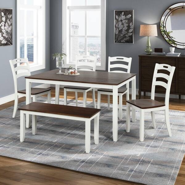 Dining Room Set Two Tone Farmhouse X Back Chairs Bench