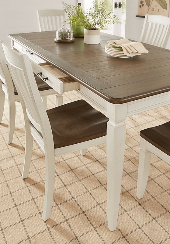 Dining Room Set Two-Tone Finish Antique White Ladder Back Chairs