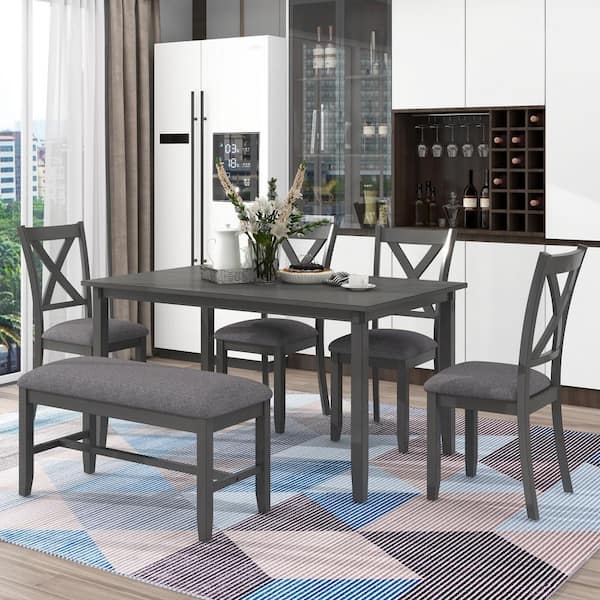 Dining Room Set Two-Tone Finish Farmhouse X-Back Chairs Bench