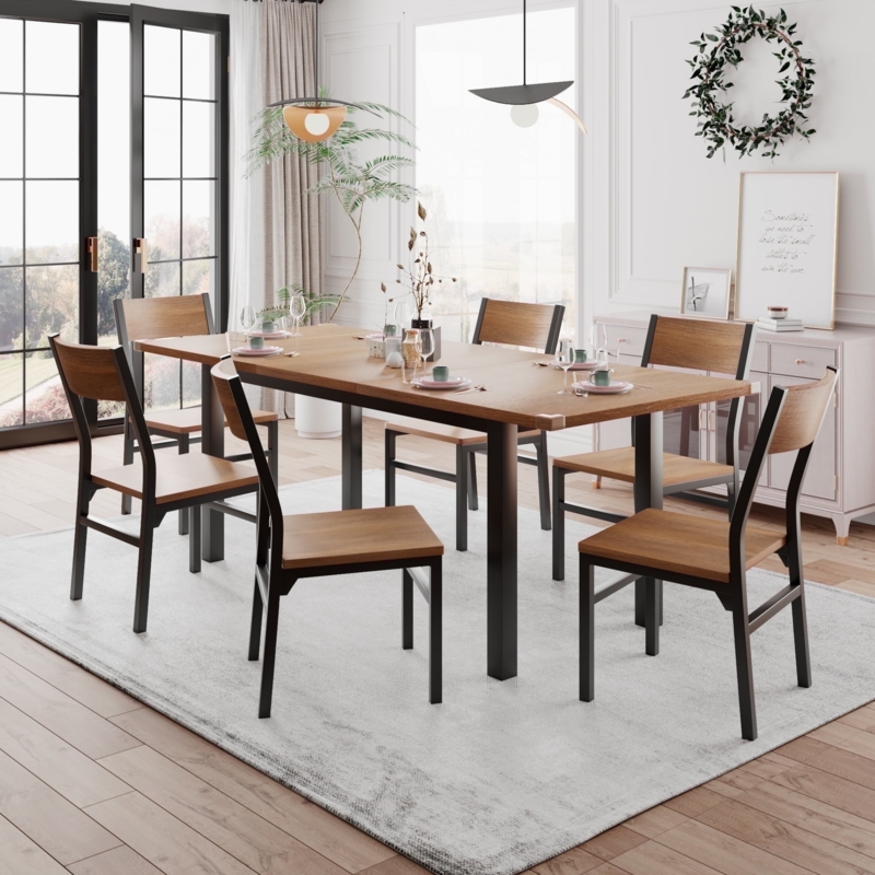 Dining Room Set Walnut Mid-Century Modern Seven Piece Tapered Legs