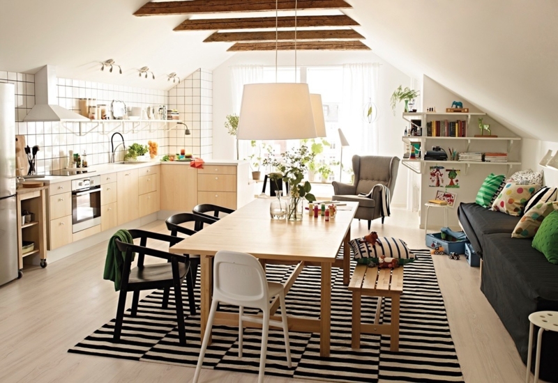 Dining Room Set: White Table, Black Spindle Chairs, Geometric Wire Pendant