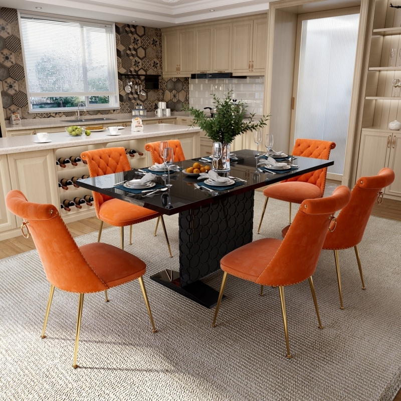 Dining Room Set with Black Table and Mixed Color Chairs